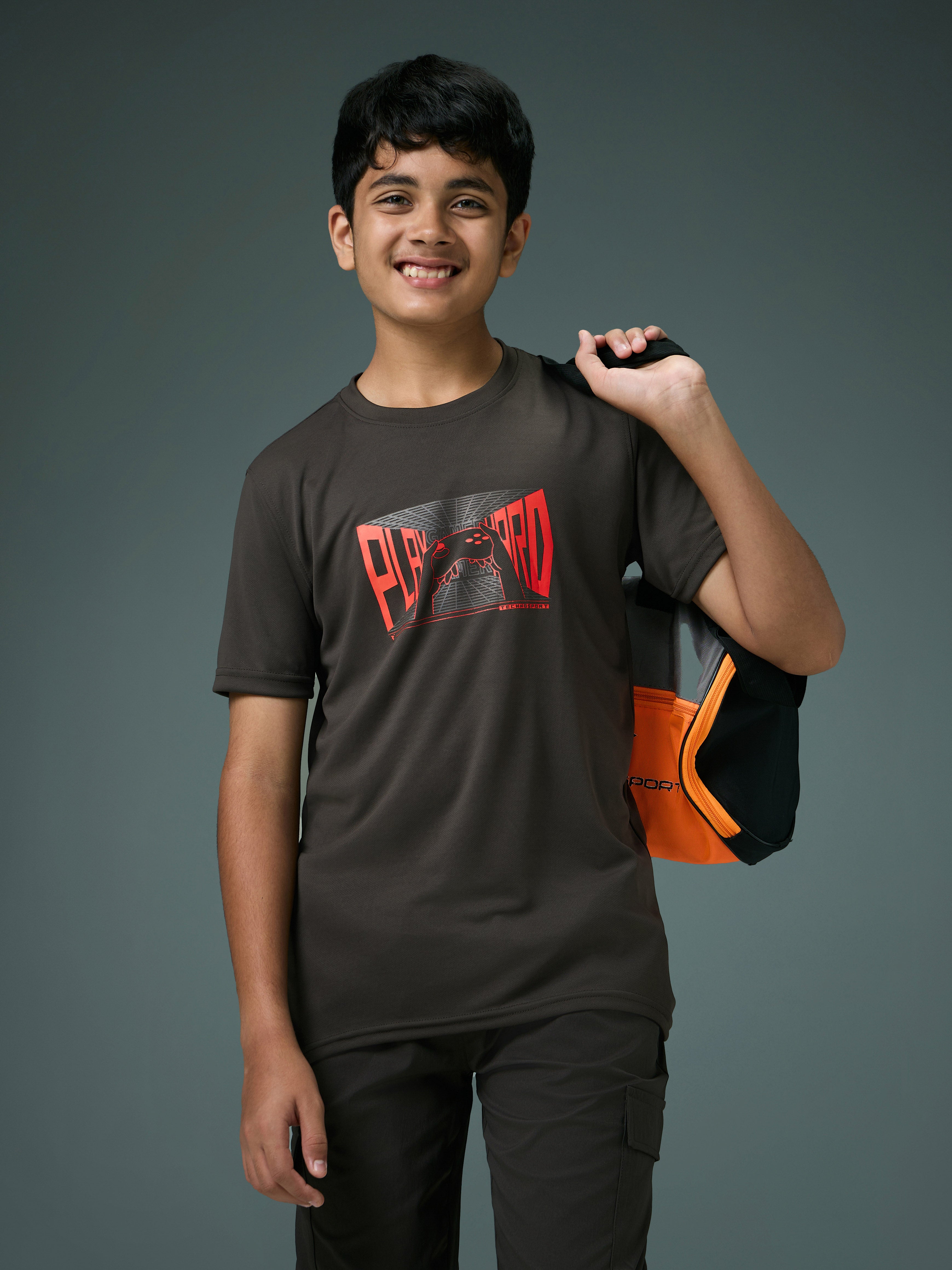 Boys Printed Slim Fit Round Neck Sports T-shirt with TECHNOCOOL+