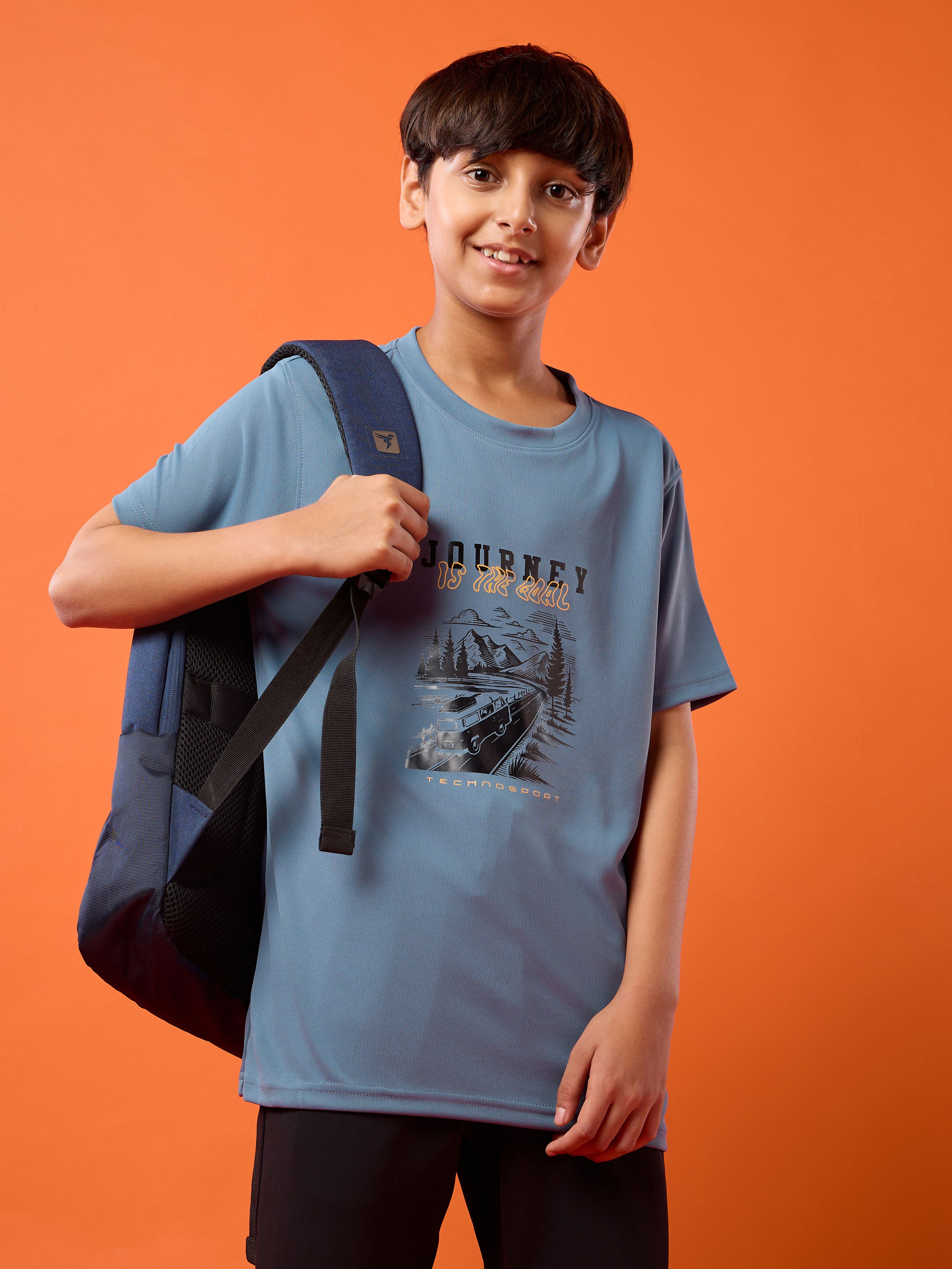 Boys Printed Slim Fit Round Neck Sports T-shirt with TECHNOCOOL+