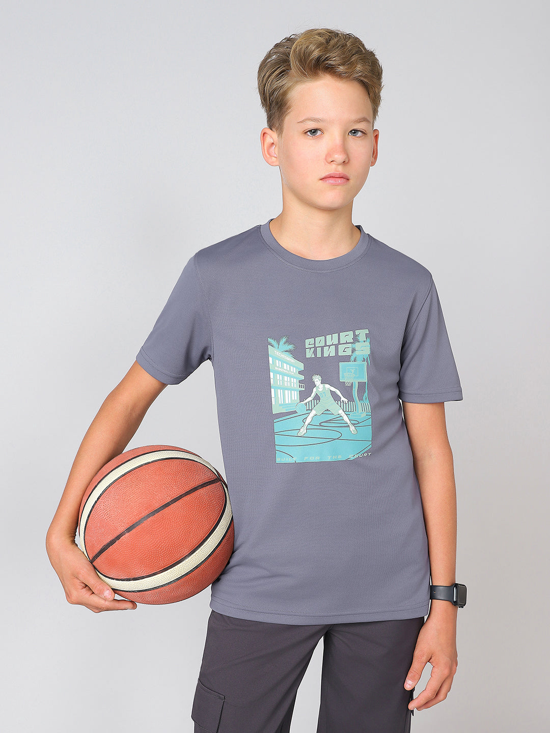 Boys Printed Slim Fit Round Neck Sports T-shirt with TECHNOCOOL+