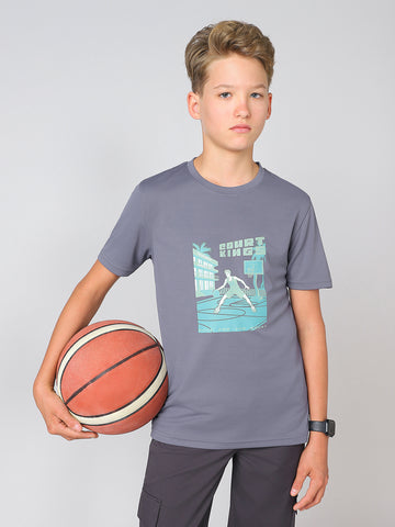 Boys Printed Slim Fit Round Neck Sports T-shirt with TECHNOCOOL+