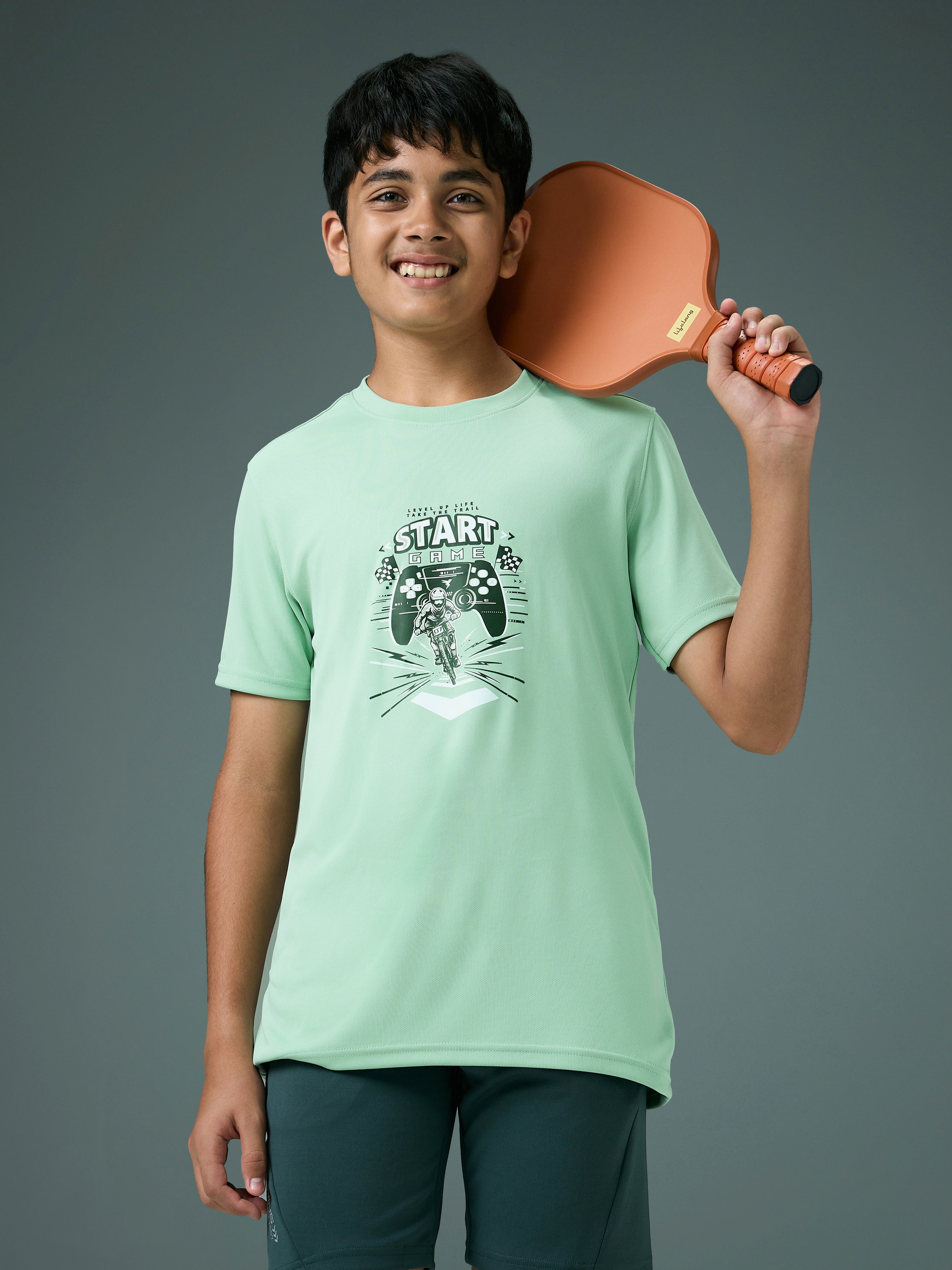 Boys Printed Slim Fit Round Neck Sports T-shirt with TECHNOCOOL+