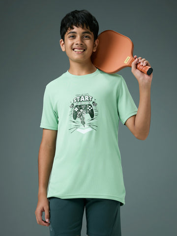 Boys Printed Slim Fit Round Neck Sports T-shirt with TECHNOCOOL+