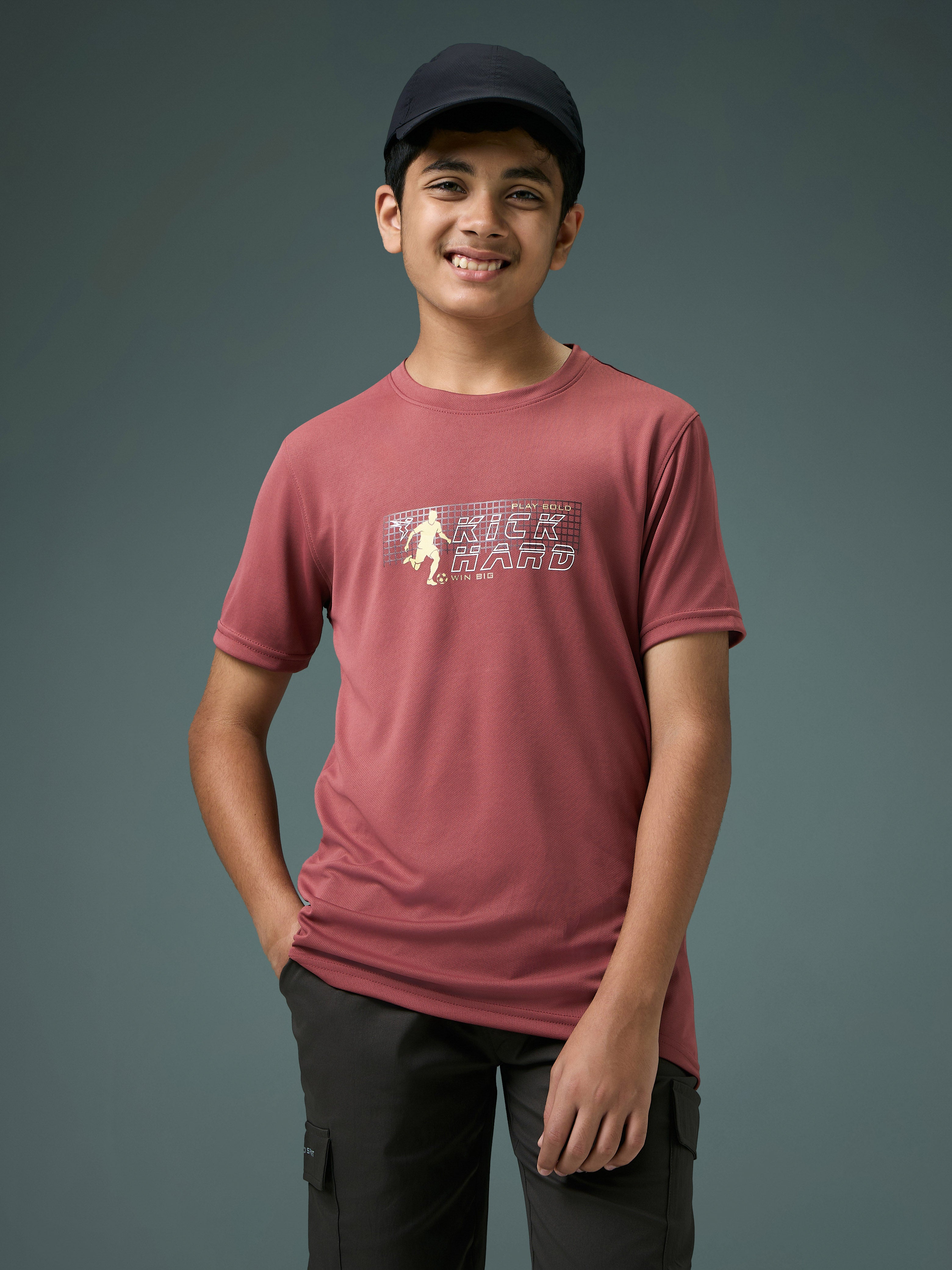 Boys Printed Slim Fit Round Neck Sports T-shirt with TECHNOCOOL+