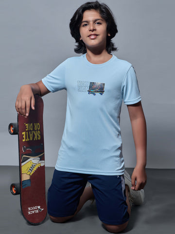 Boys Printed Slim Fit Round Neck Sports T-shirt with TECHNOCOOL+
