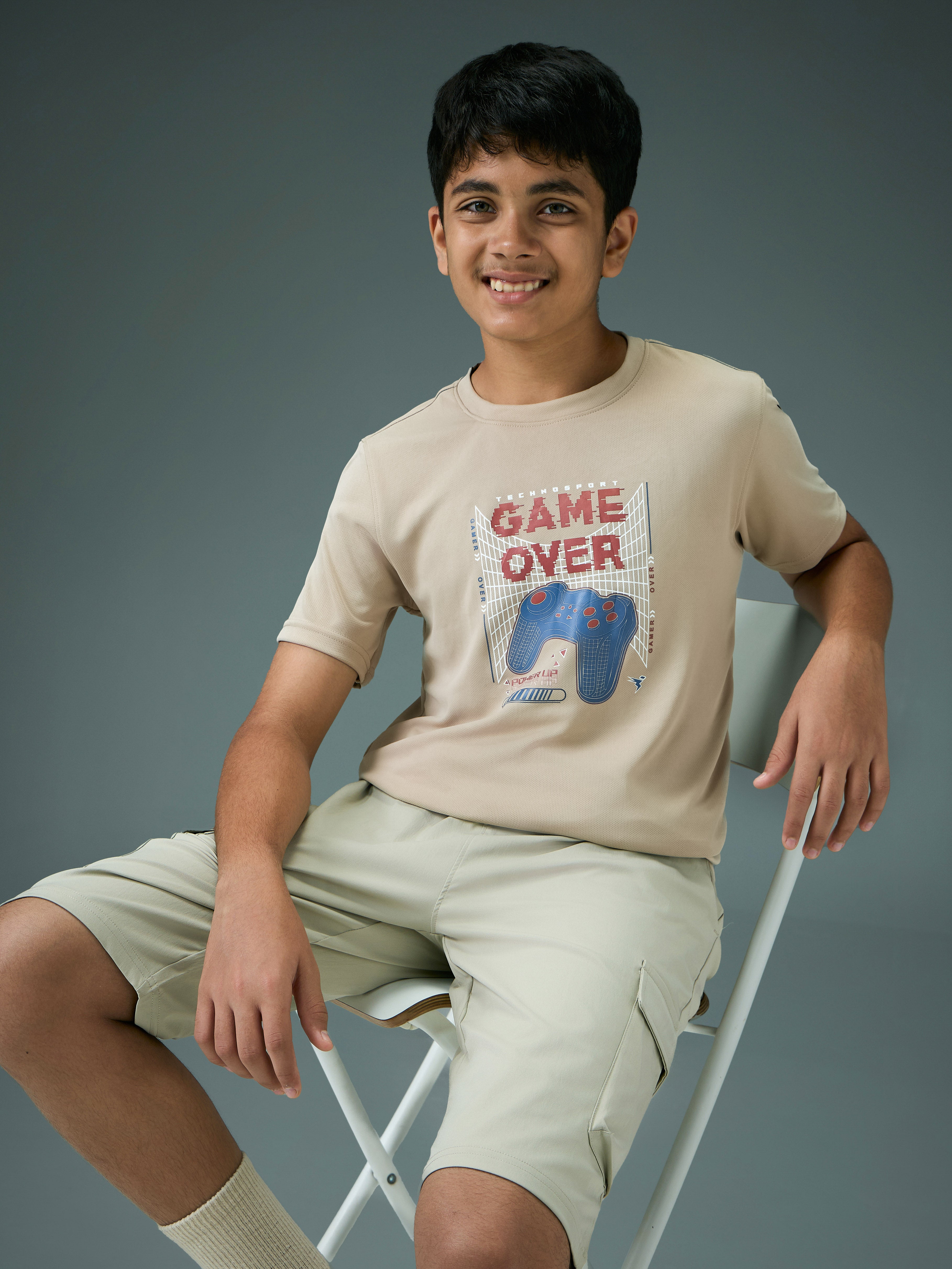 Boys Printed Slim Fit Round Neck Sports T-shirt with TECHNOCOOL+
