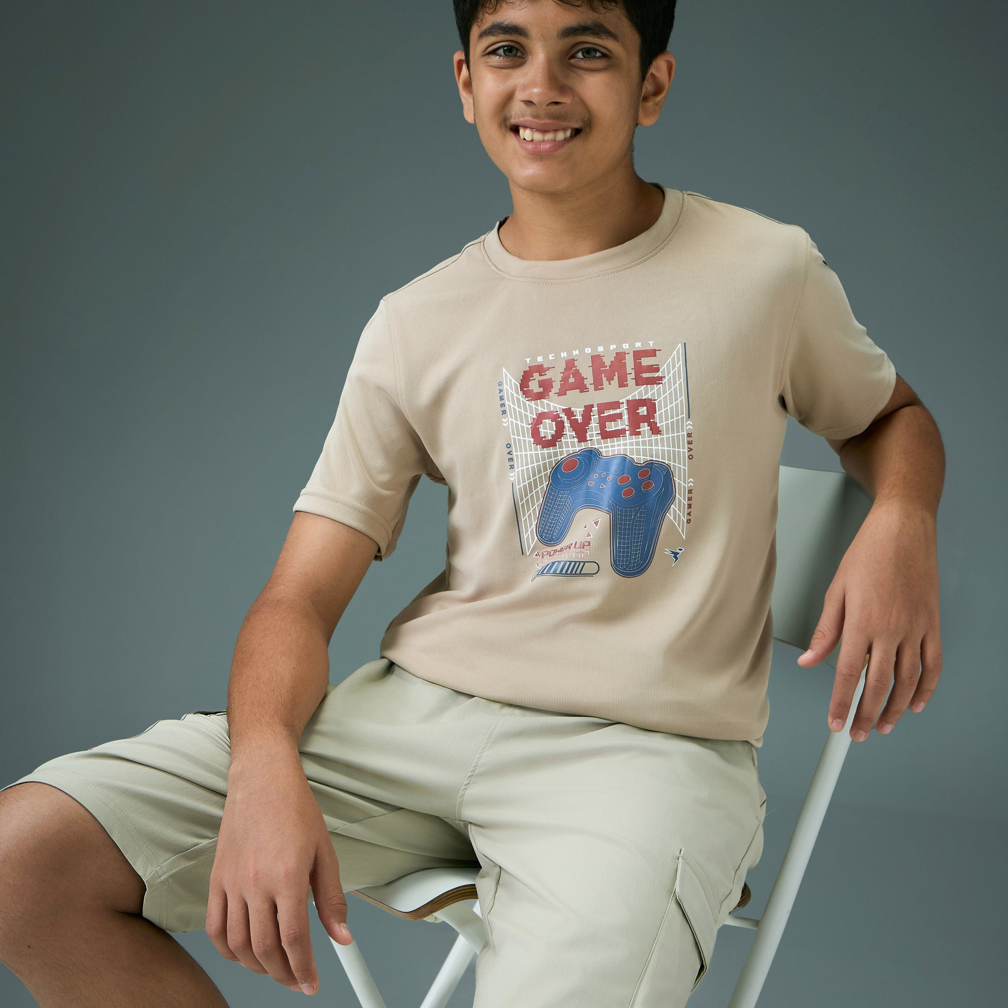 Boys Printed Slim Fit Round Neck Sports T-shirt with TECHNOCOOL+