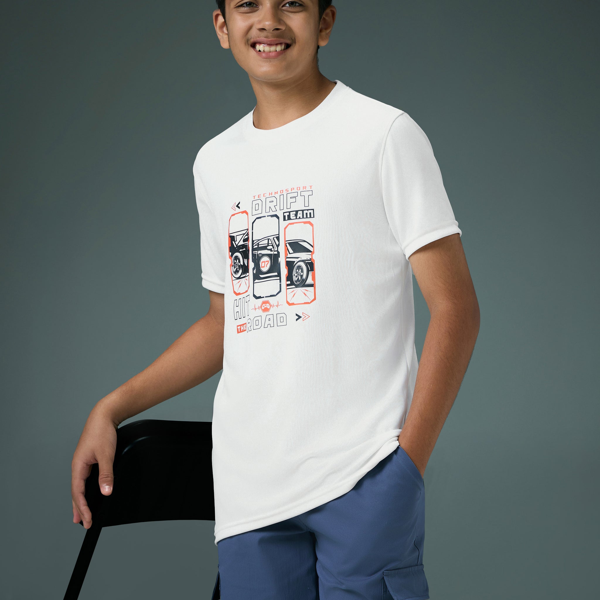 Boys Printed Slim Fit Round Neck Sports T-shirt with TECHNOCOOL+