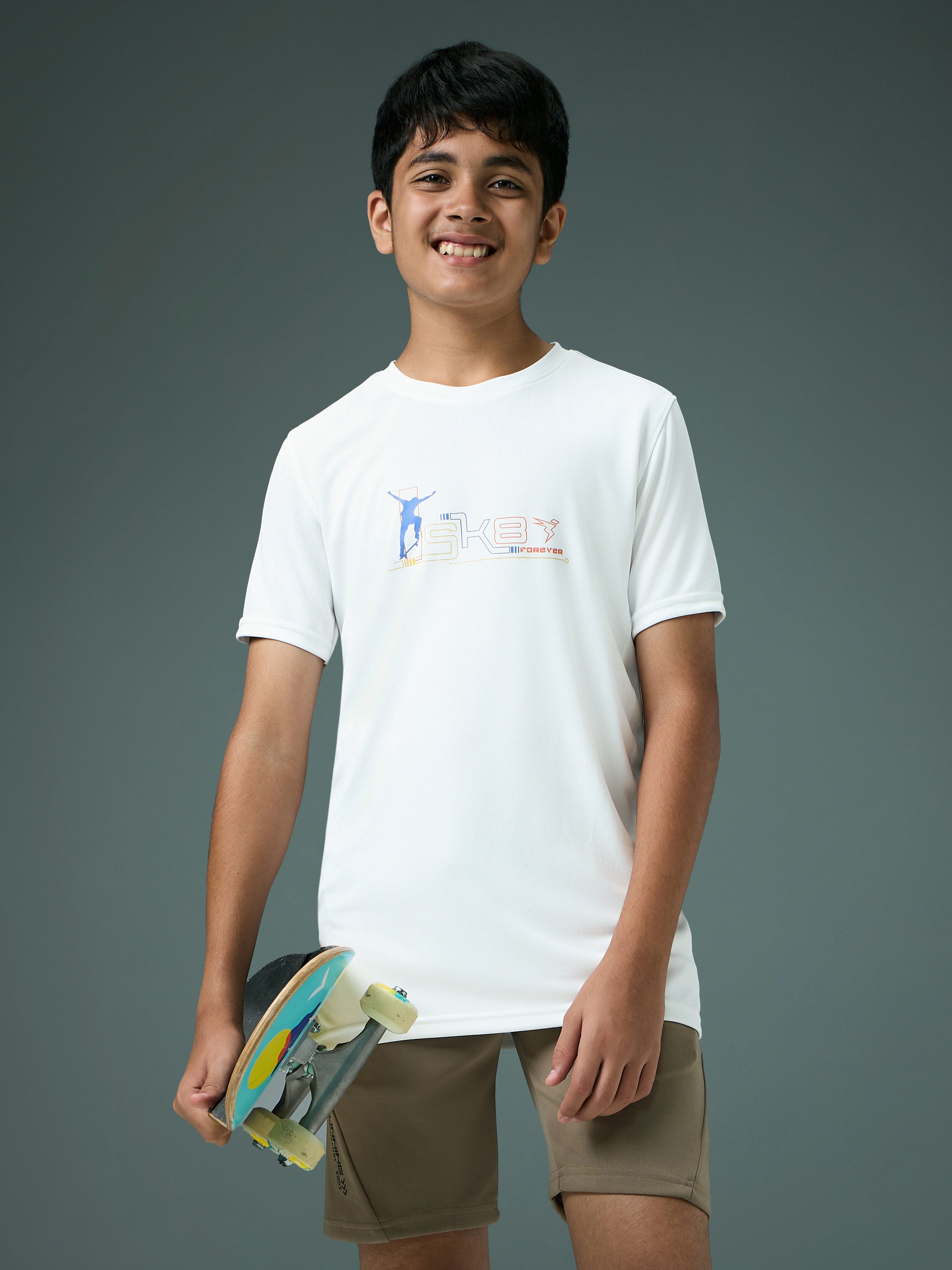 Boys Printed Slim Fit Round Neck Sports T-shirt with TECHNOCOOL+