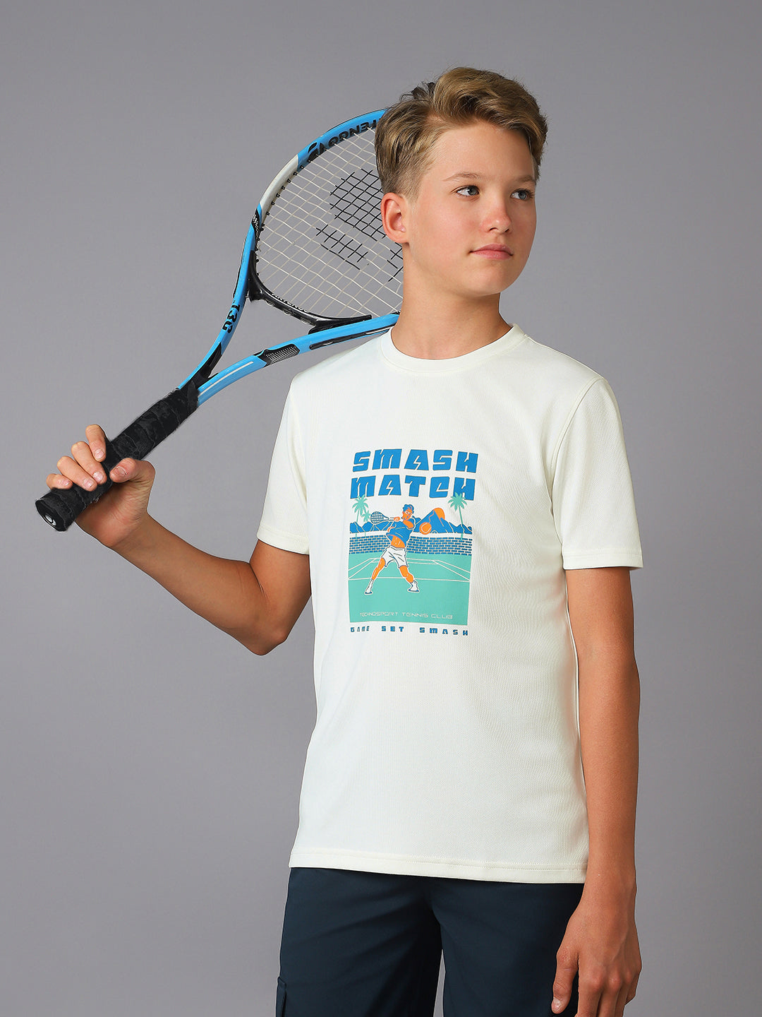 Boys Printed Slim Fit Round Neck Sports T-shirt with TECHNOCOOL+