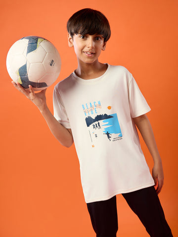 Boys Printed Slim Fit Round Neck Sports T-shirt with TECHNOCOOL+