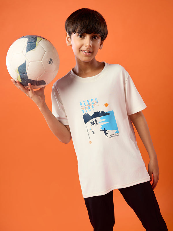 Boys Printed Slim Fit Round Neck Sports T-shirt with TECHNOCOOL+
