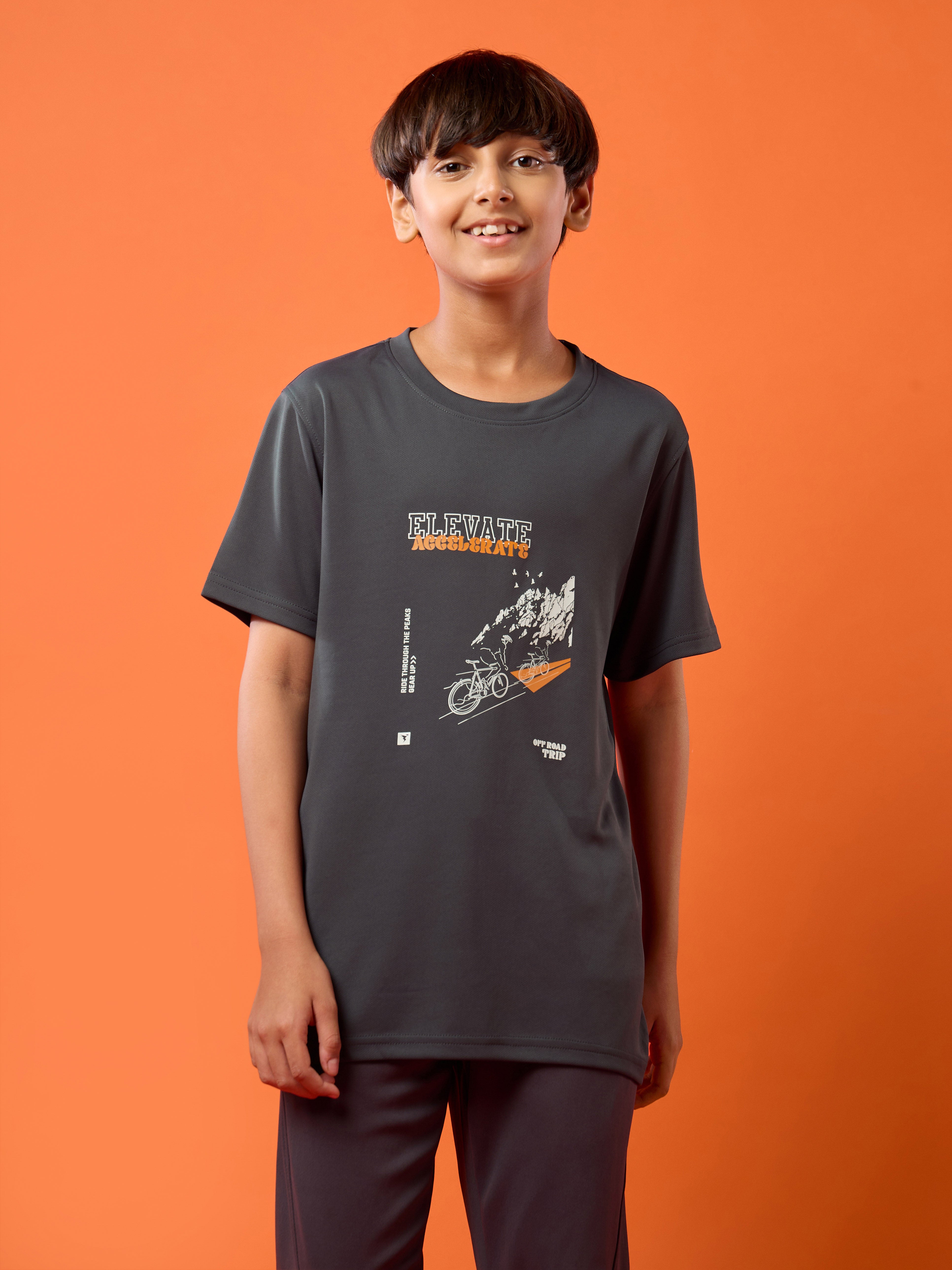 Boys Printed Slim Fit Round Neck Sports T-shirt with TECHNOCOOL+