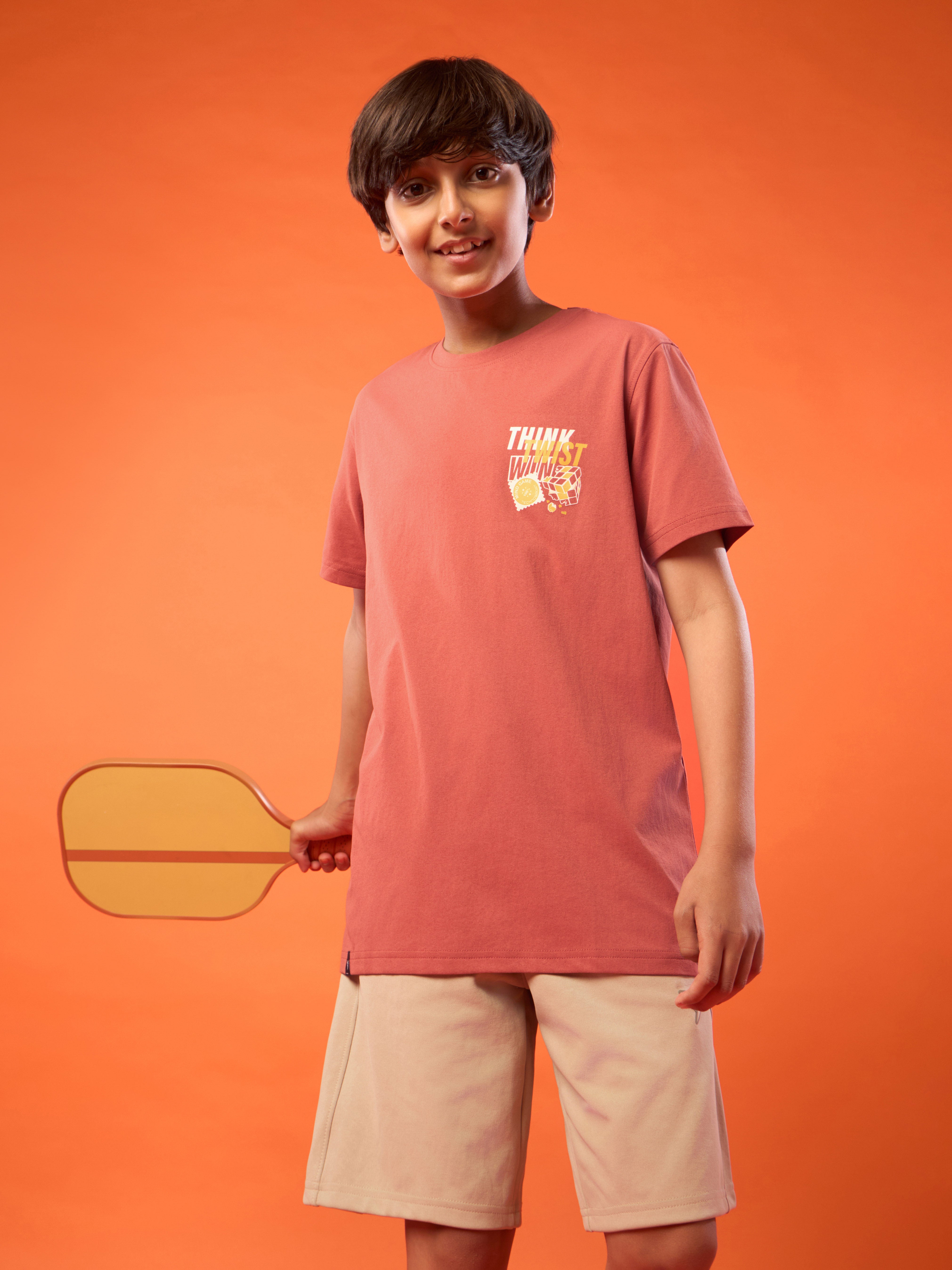 Boys Printed Slim Fit Round Neck Sports T-shirt with COTFLEX