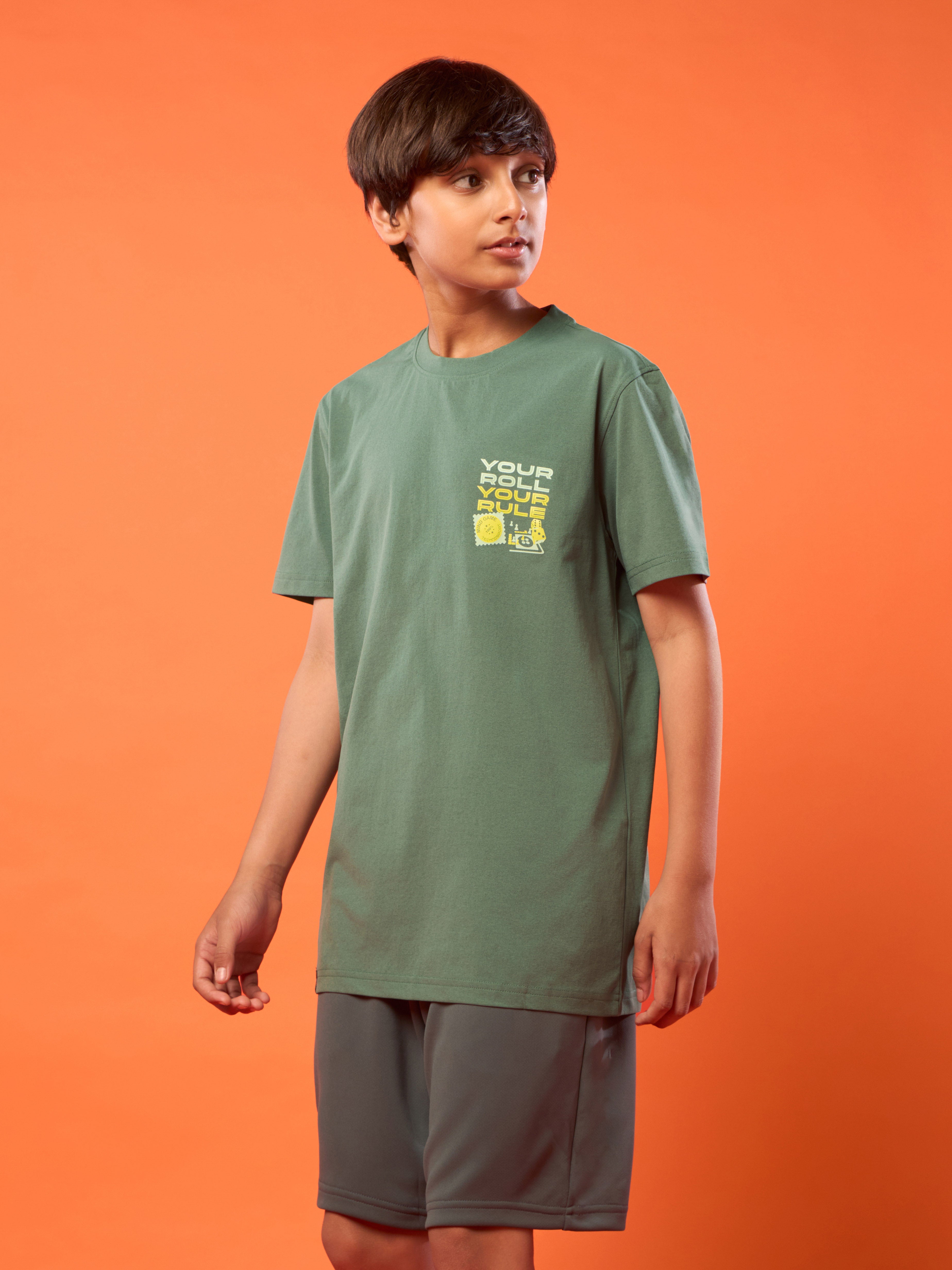 Boys Printed Slim Fit Round Neck Sports T-shirt with COTFLEX
