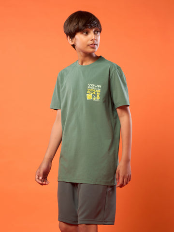Boys Printed Slim Fit Round Neck Sports T-shirt with COTFLEX