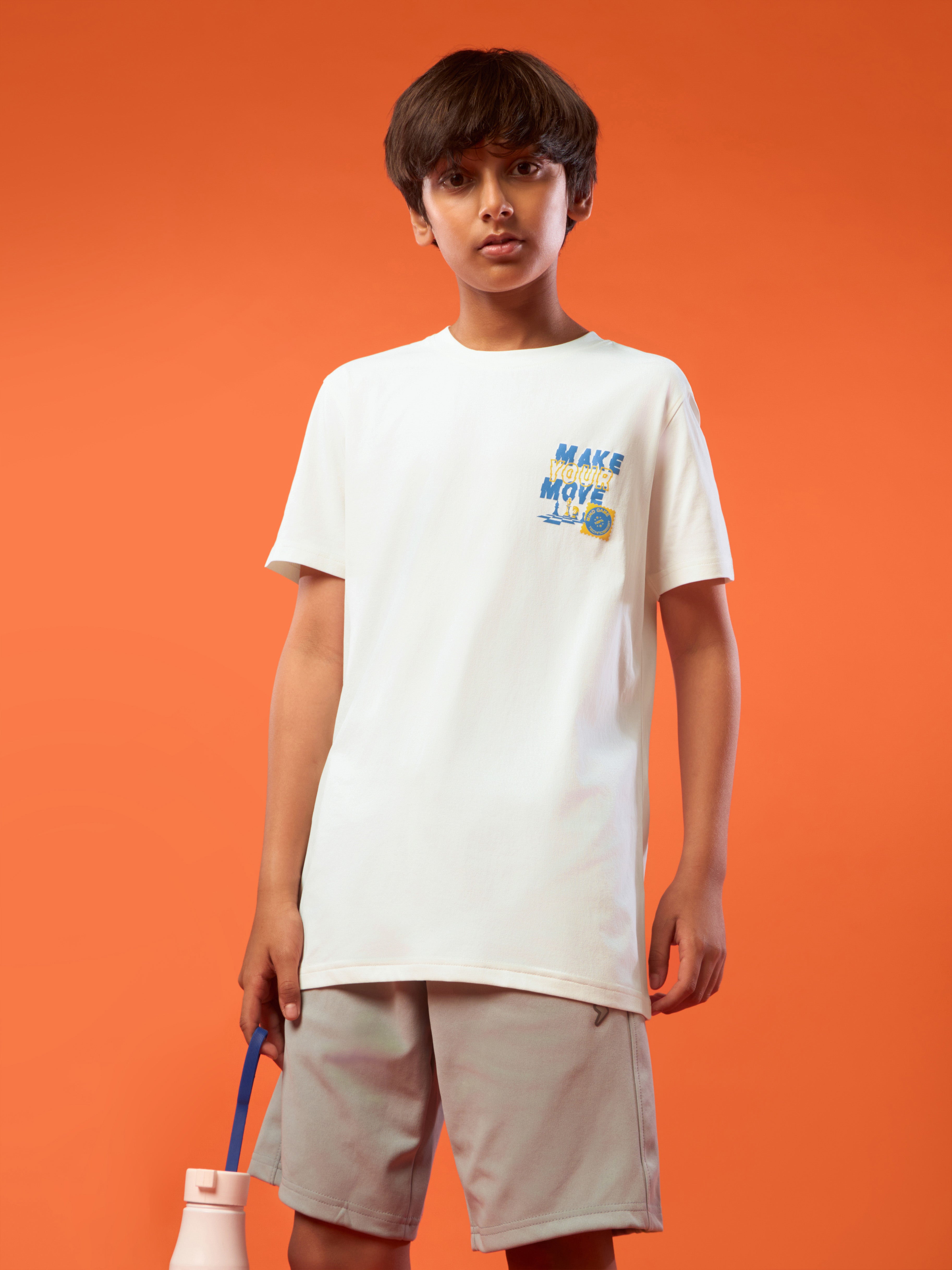 Boys Printed Slim Fit Round Neck Sports T-shirt with COTFLEX