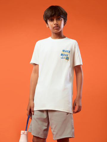 Boys Printed Slim Fit Round Neck Sports T-shirt with COTFLEX