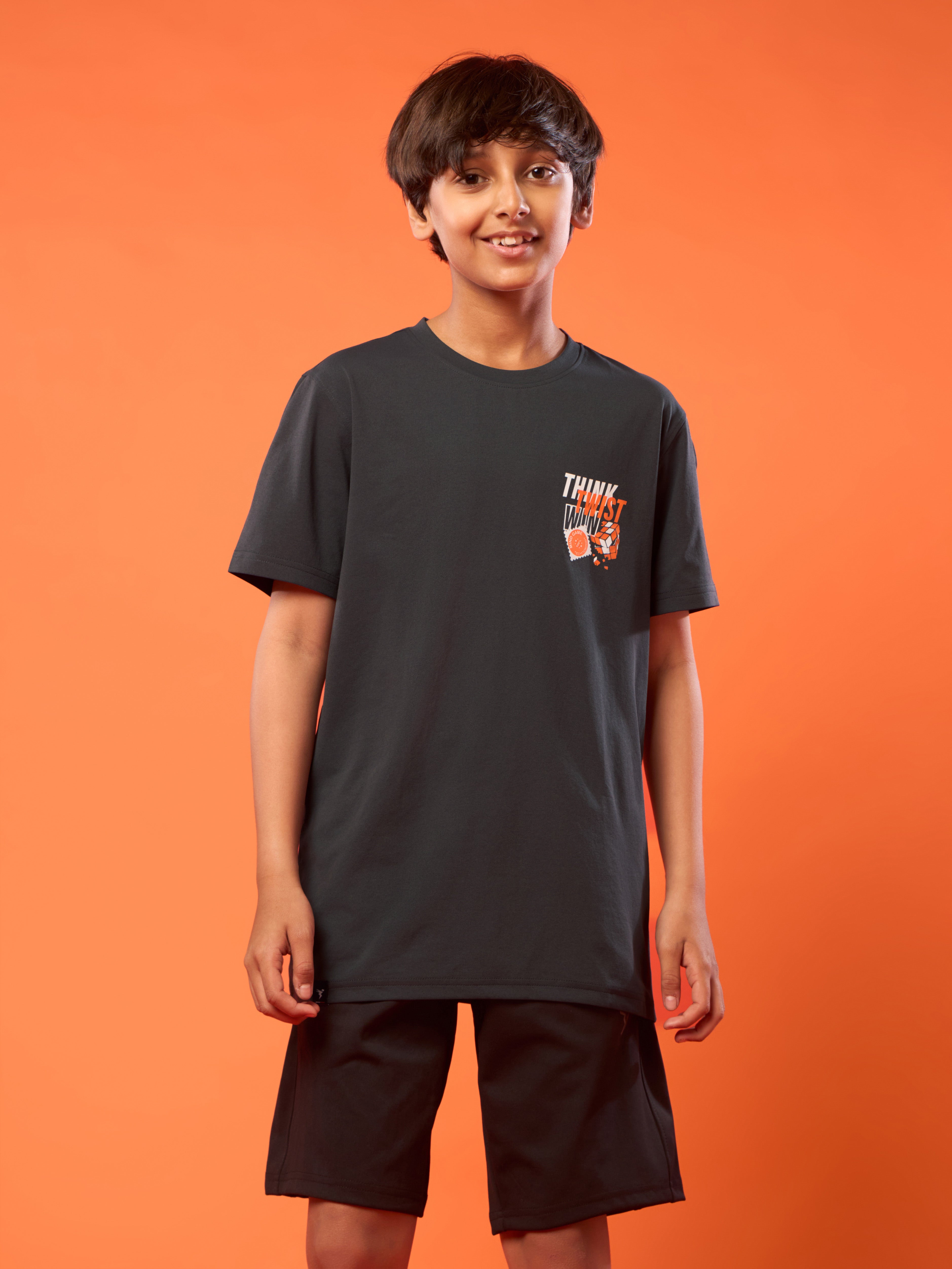 Boys Printed Slim Fit Round Neck Sports T-shirt with COTFLEX