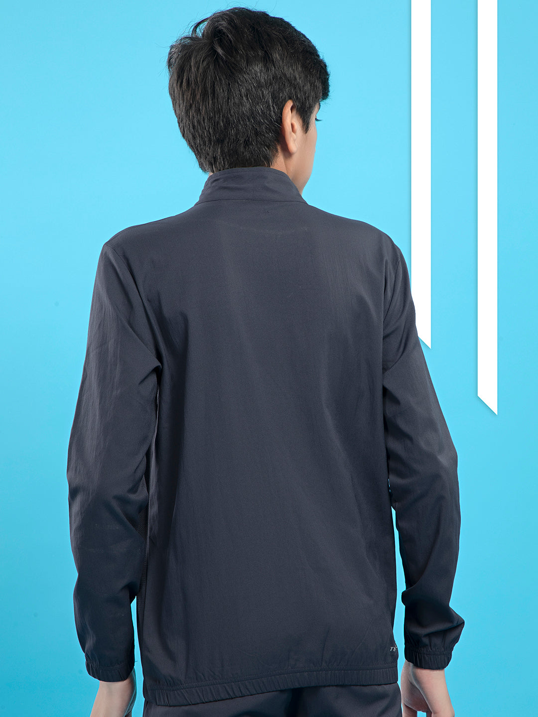 Boys Colorblock Slim Fit Mock Neck Sports Jacket with TS FLEXI