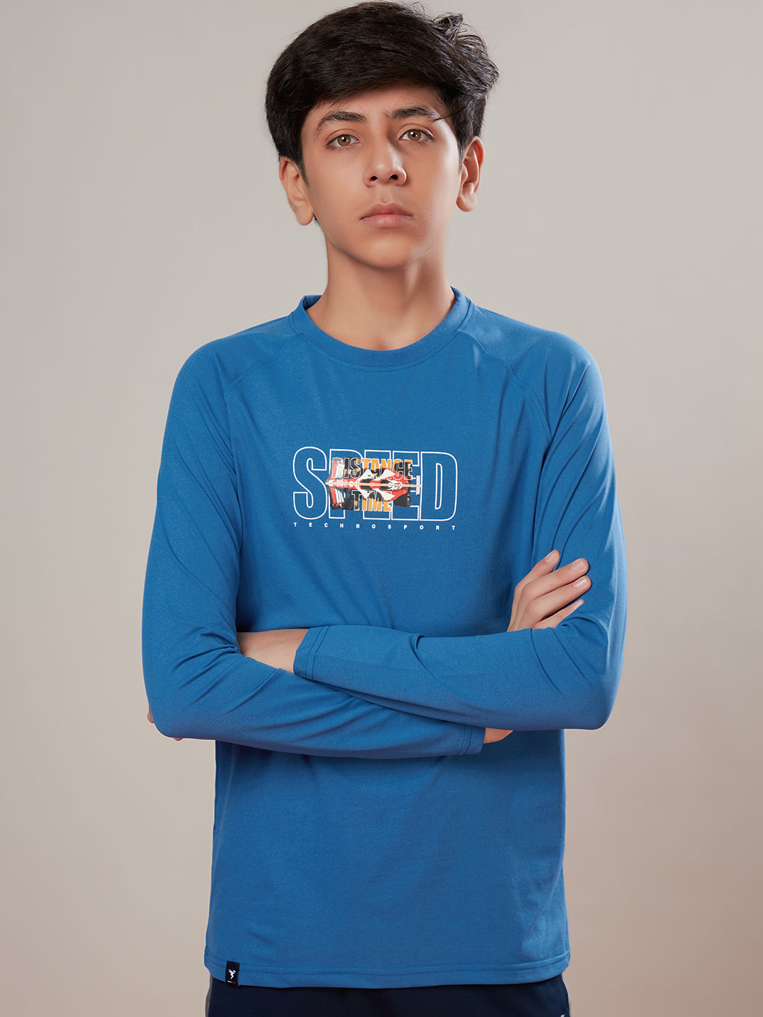Boys Solid Slim Fit Round Neck Sports T-shirt with COTFLEX