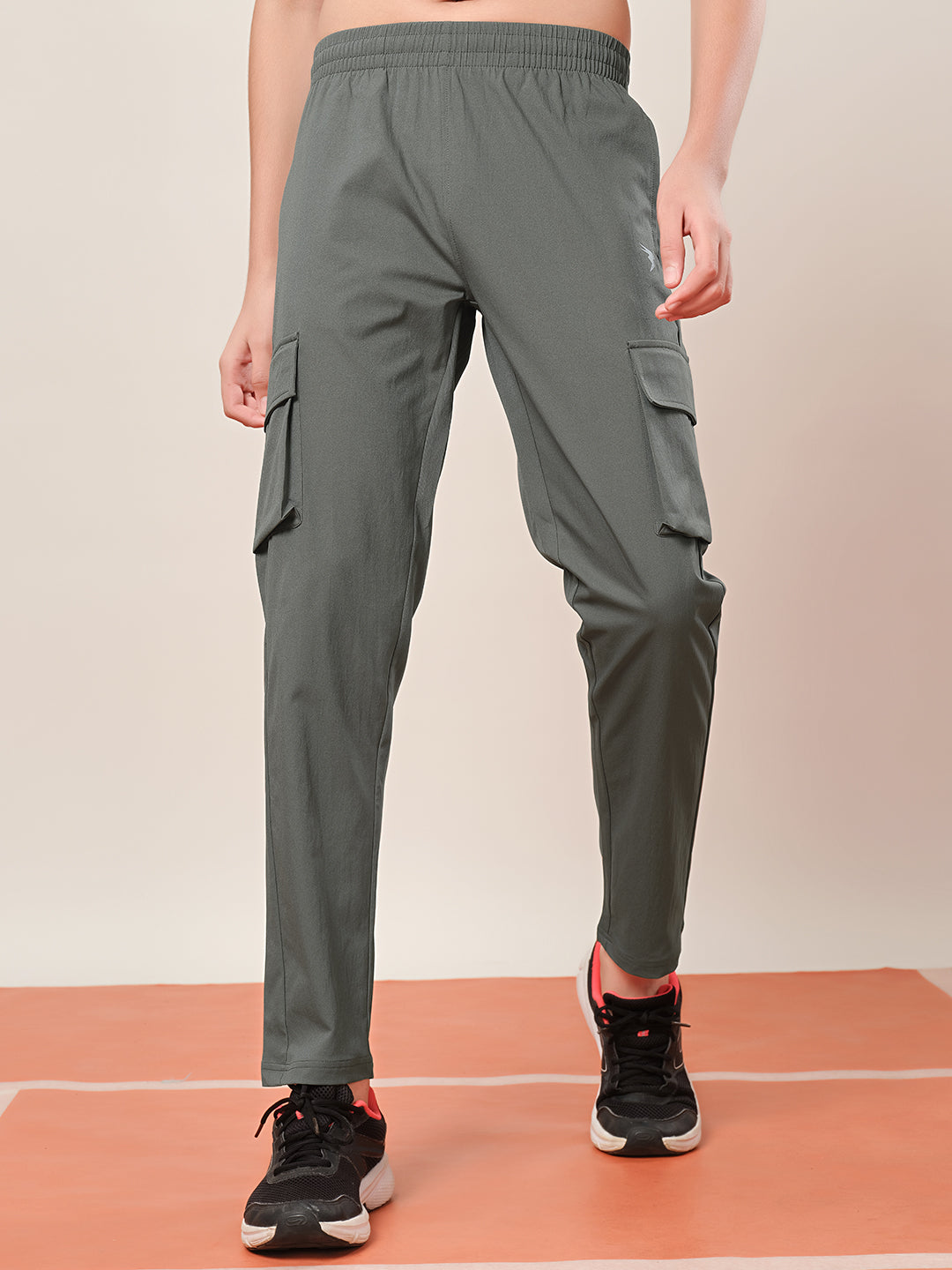 Boys Solid Regular Fit Cargo Trackpants with TS FLEXI