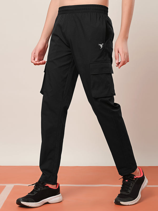 Boys Solid Regular Fit Cargo Trackpants with TS FLEXI