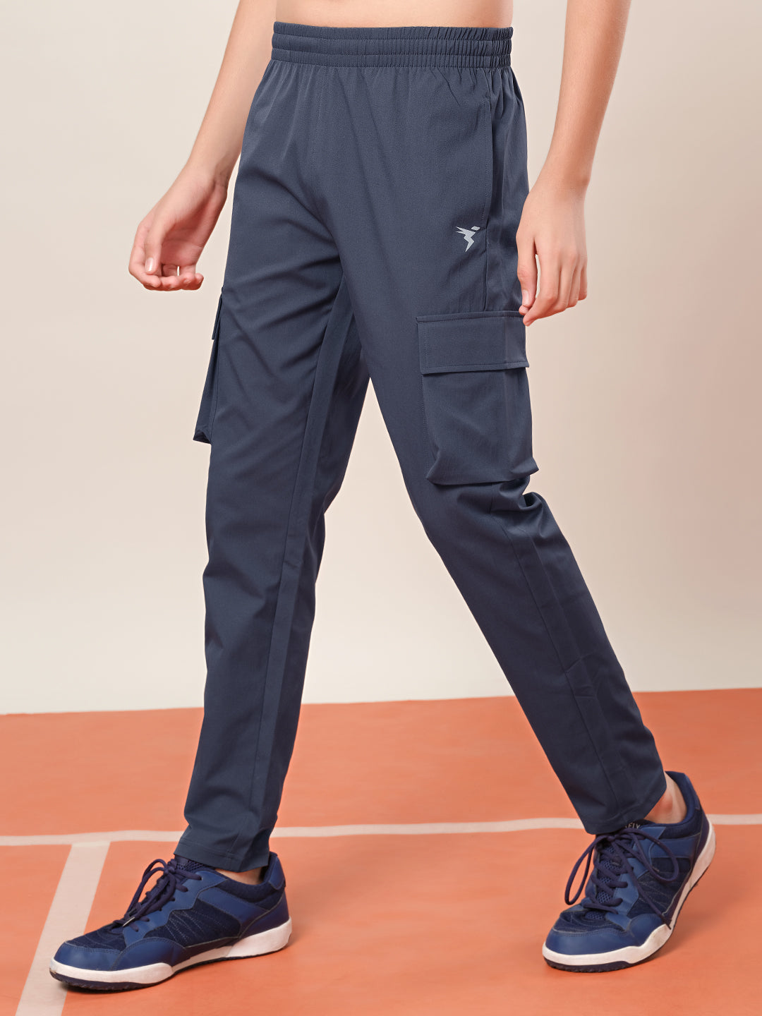 Boys Solid Regular Fit Cargo Trackpants with TS FLEXI