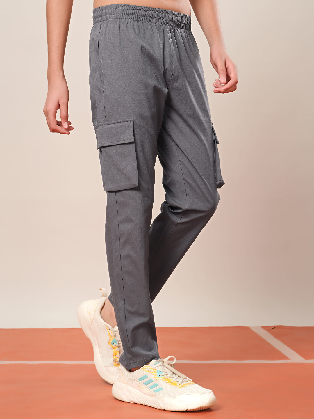 Boys Solid Regular Fit Cargo Trackpants with TS FLEXI