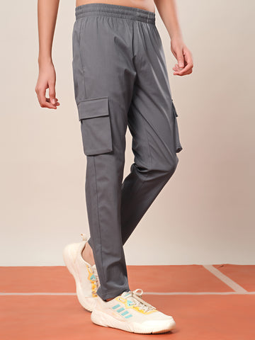 Boys Solid Regular Fit Cargo Trackpants with TS FLEXI