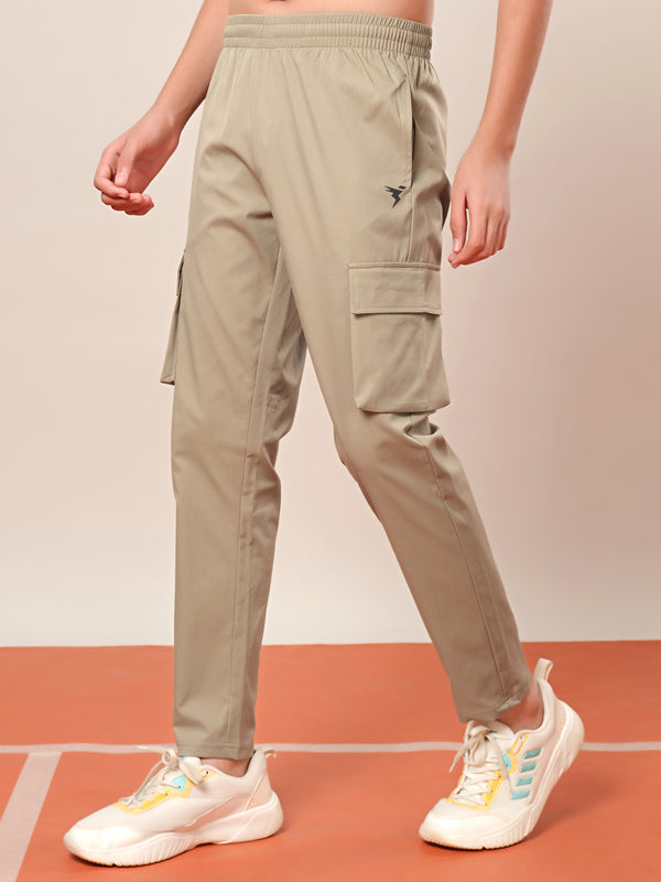Boys Solid Regular Fit Cargo Trackpants with TS FLEXI
