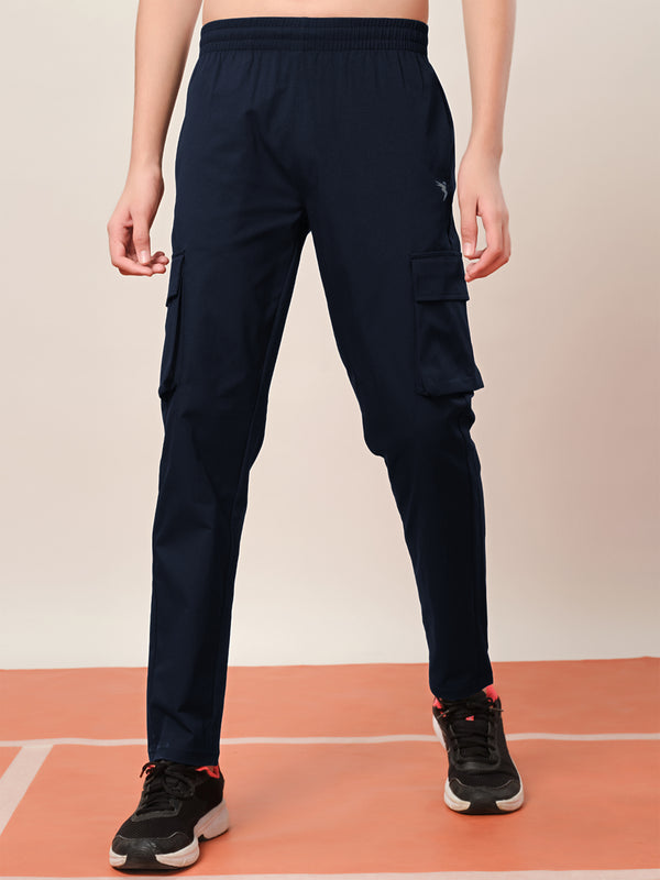 Boys Solid Regular Fit Cargo Trackpants with TS FLEXI