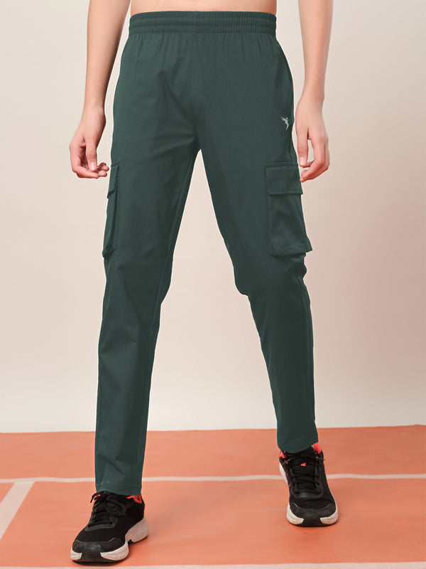 Boys Solid Regular Fit Cargo Trackpants with TS FLEXI