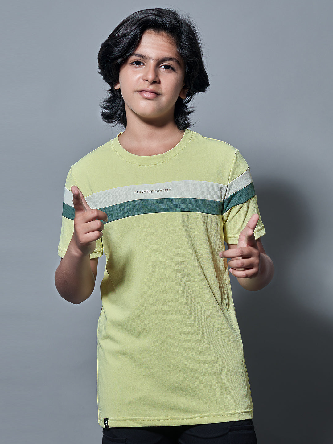 Boys Colorblock Slim Fit Round Neck Sports T-shirt with TECHNO DRY