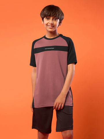 Boys Colorblock Slim Fit Round Neck T-shirt with DOUBLE COOL