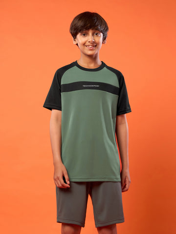 Boys Colorblock Slim Fit Round Neck T-shirt with DOUBLE COOL