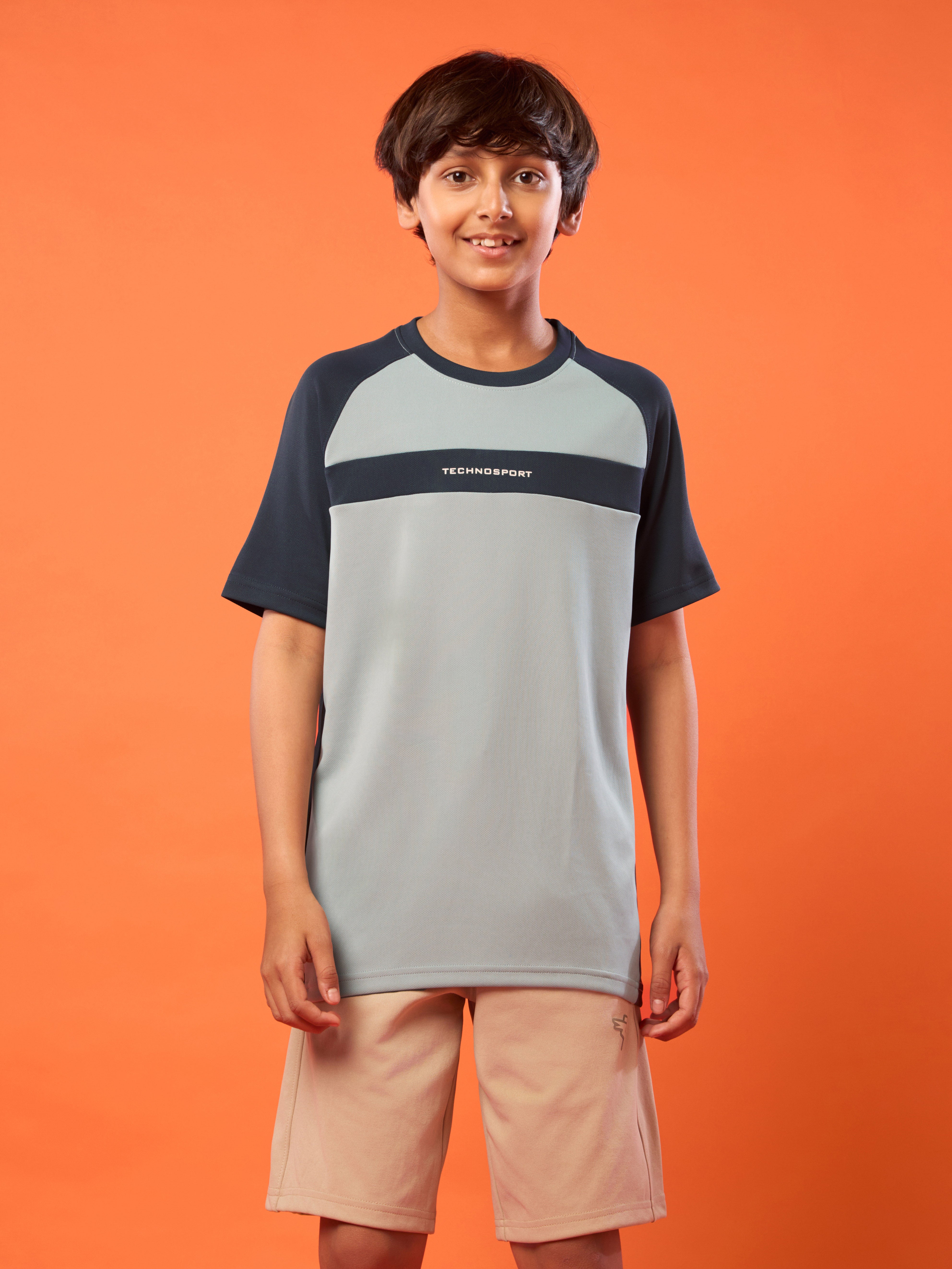 Boys Colorblock Slim Fit Round Neck T-shirt with DOUBLE COOL