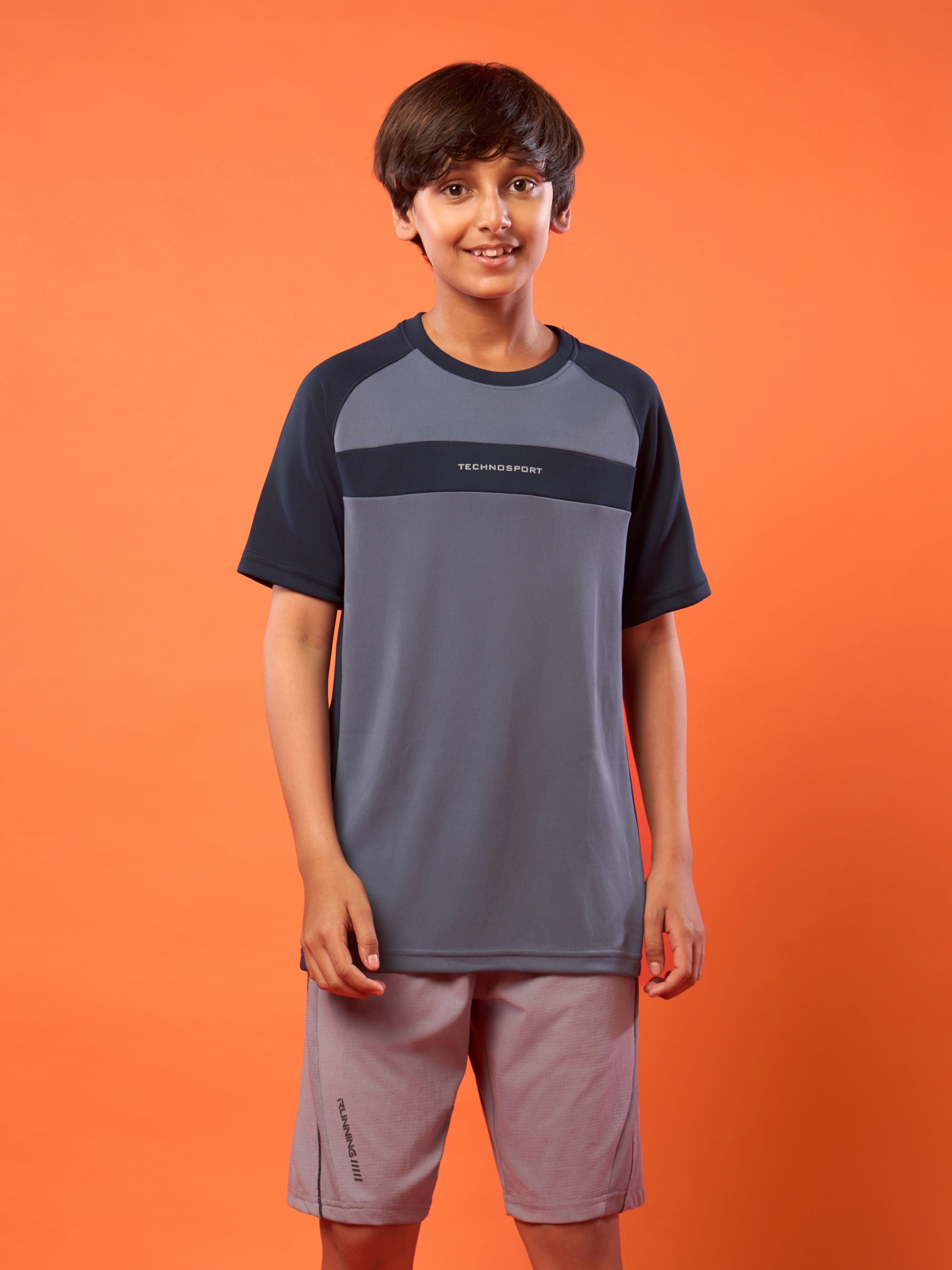 Boys Colorblock Slim Fit Round Neck T-shirt with DOUBLE COOL
