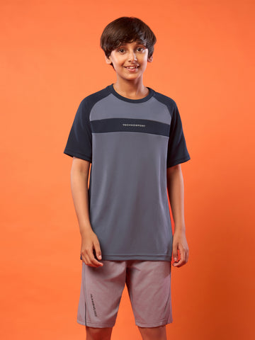 Boys Colorblock Slim Fit Round Neck T-shirt with DOUBLE COOL