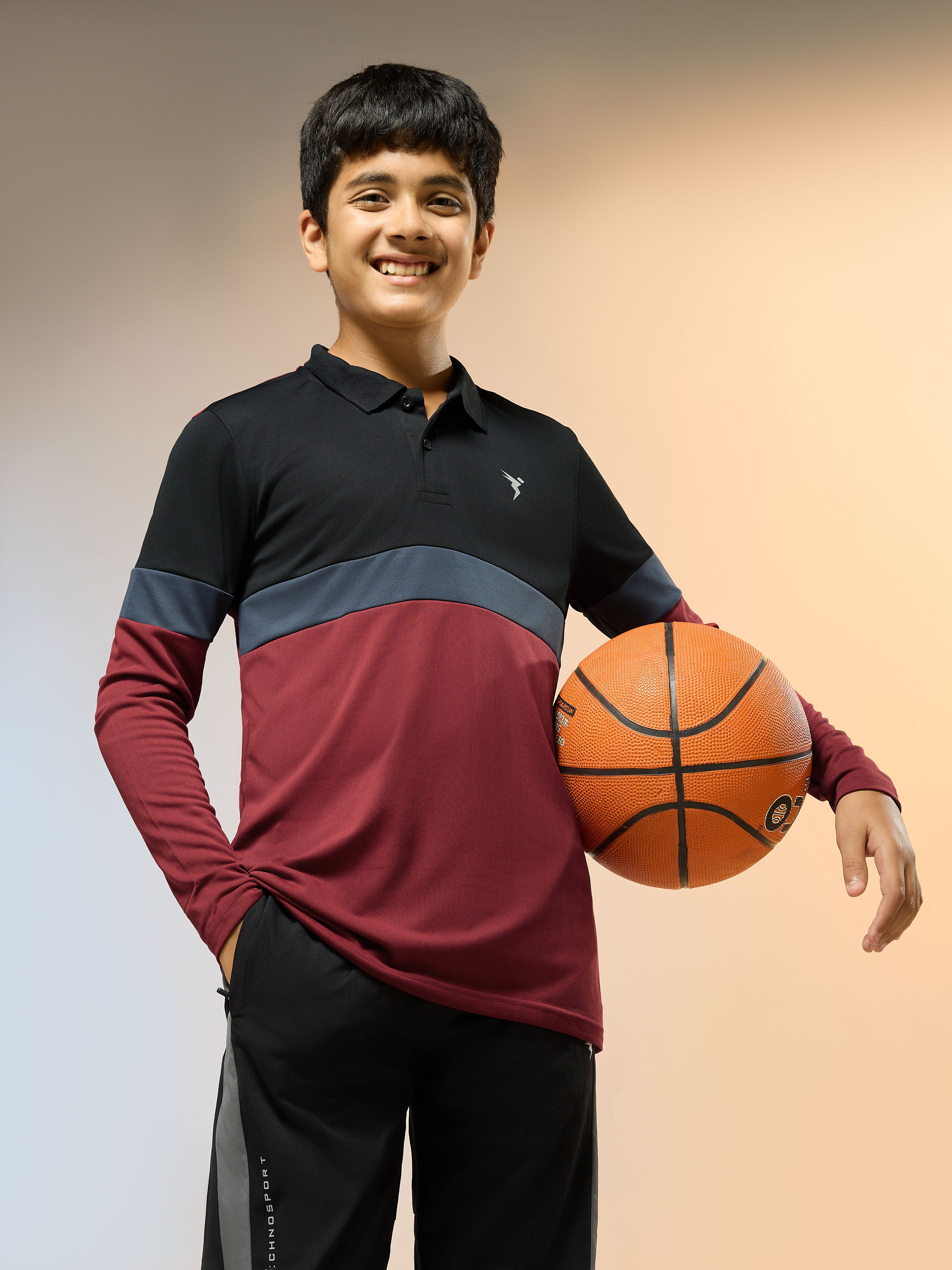 Boys Colorblock Slim Fit Polo Sports T-shirt with TECHNO DRY