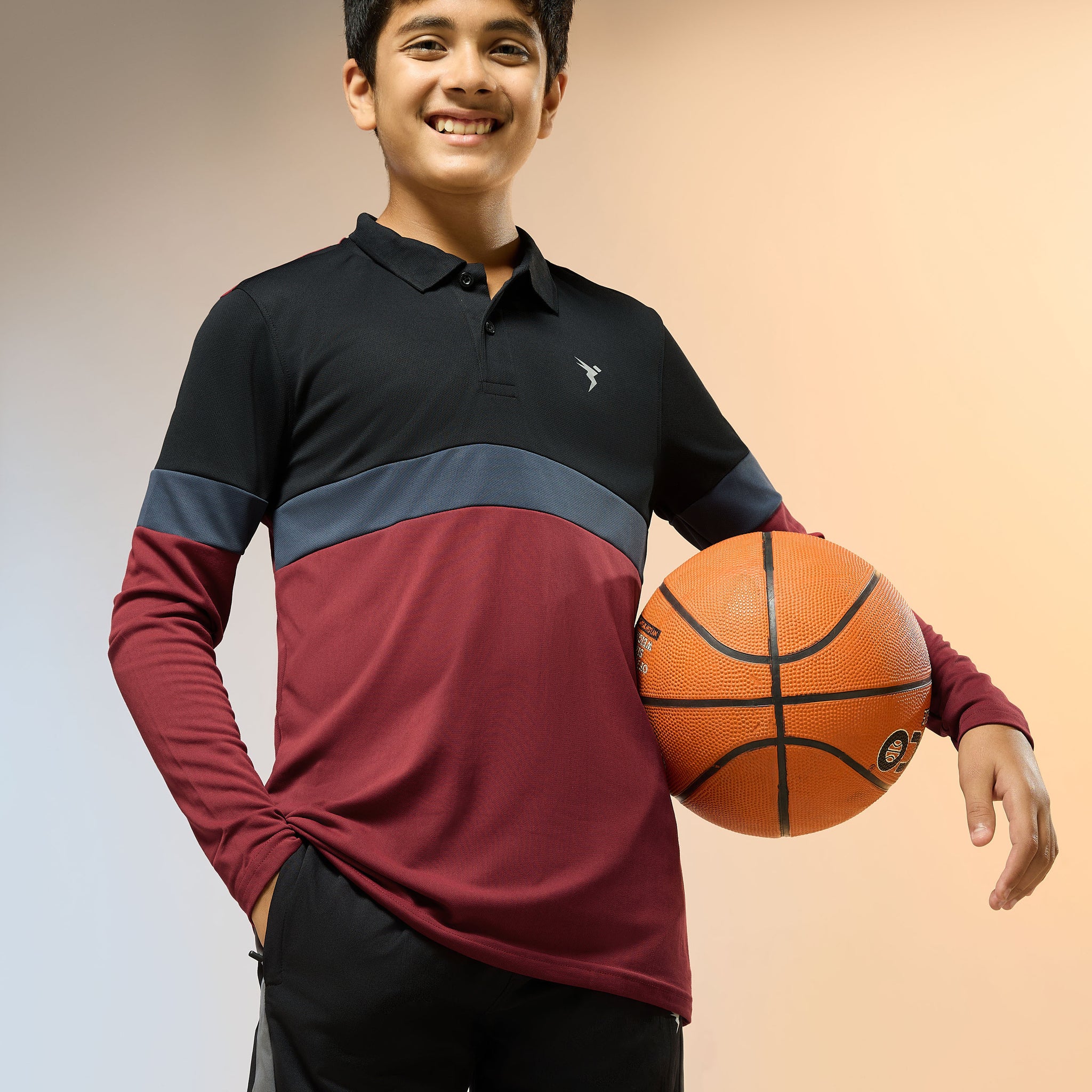 Boys Colorblock Slim Fit Polo Sports T-shirt with TECHNO DRY