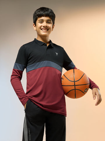 Boys Colorblock Slim Fit Polo Sports T-shirt with TECHNO DRY