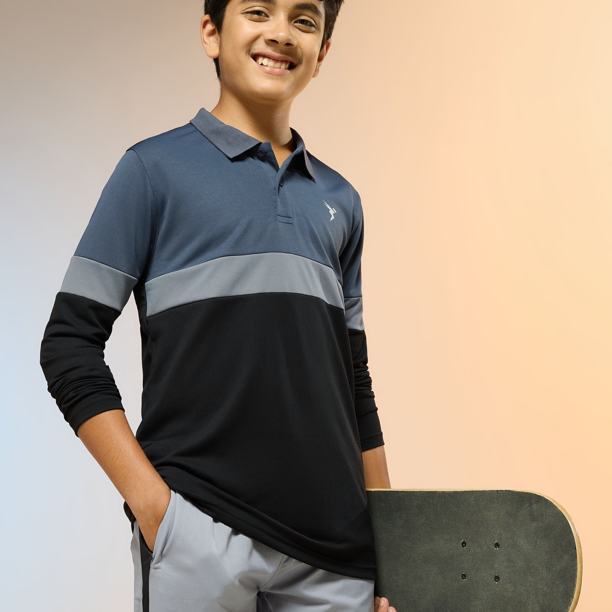 Boys Colorblock Slim Fit Polo Sports T-shirt with TECHNO DRY