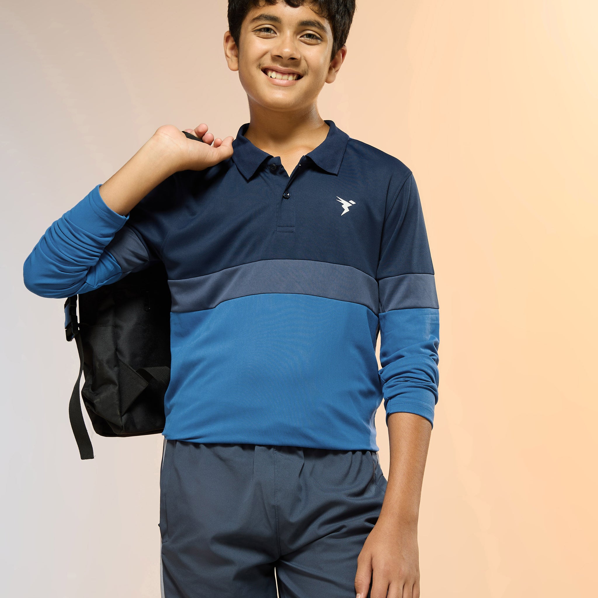 Boys Colorblock Slim Fit Polo Sports T-shirt with TECHNO DRY