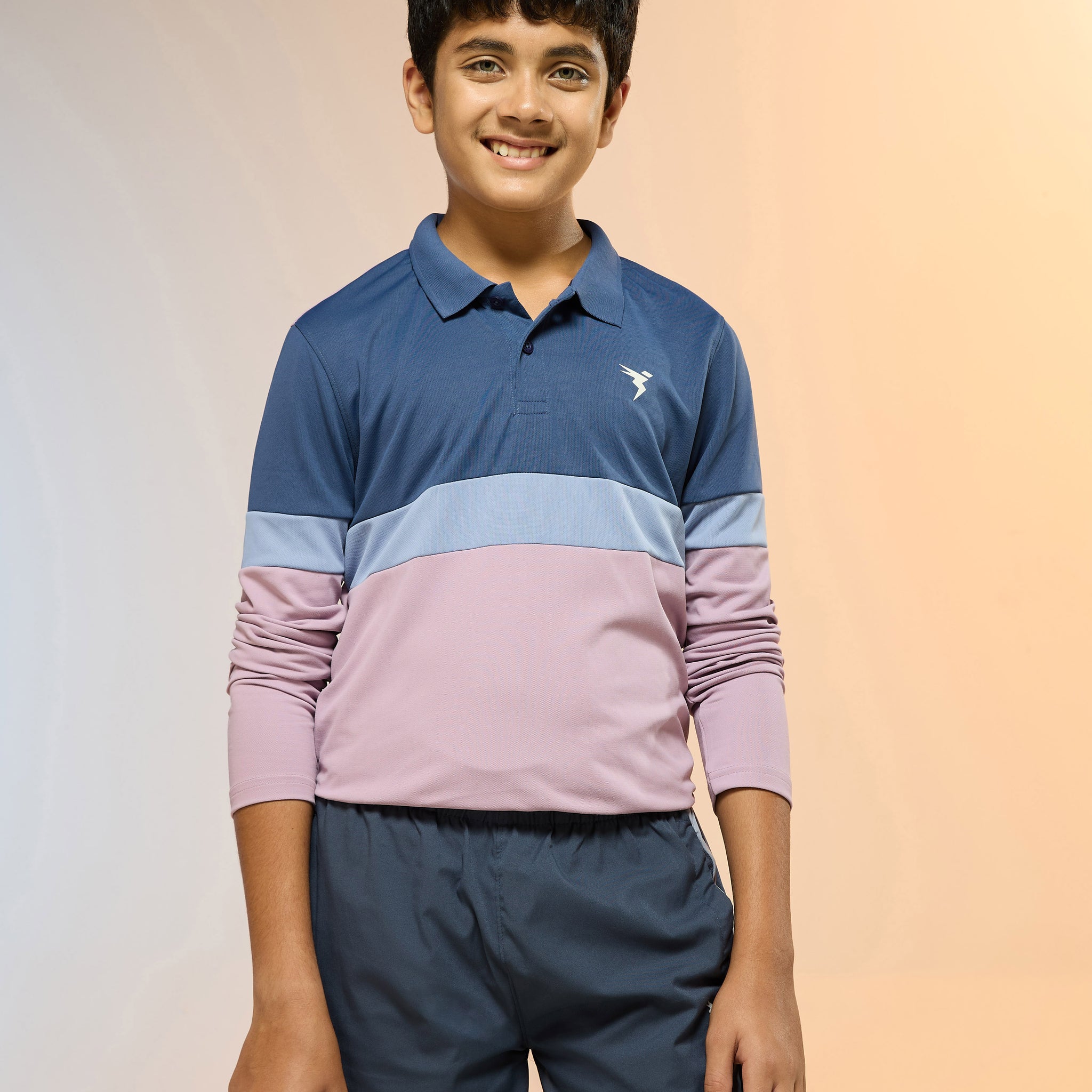 Boys Colorblock Slim Fit Polo Sports T-shirt with TECHNO DRY