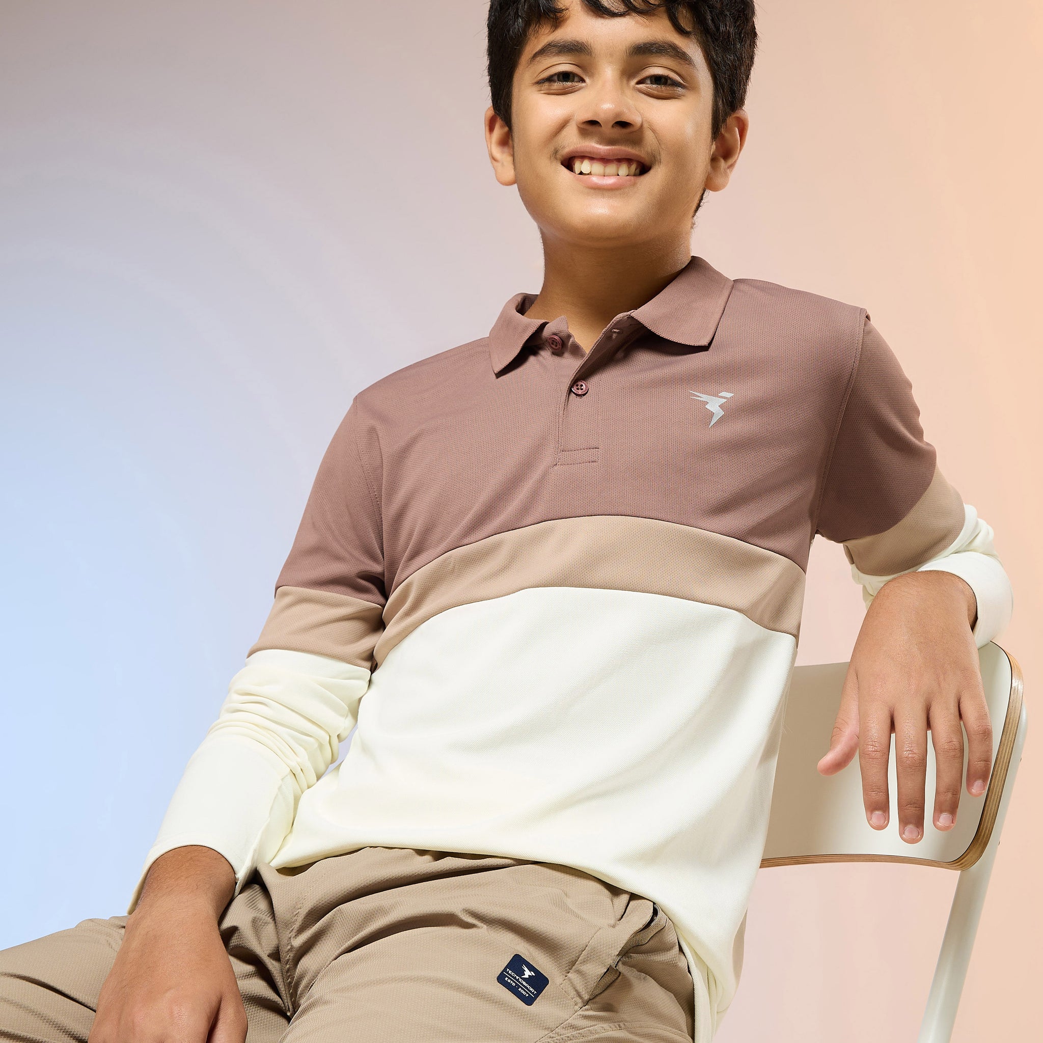 Boys Colorblock Slim Fit Polo Sports T-shirt with TECHNO DRY