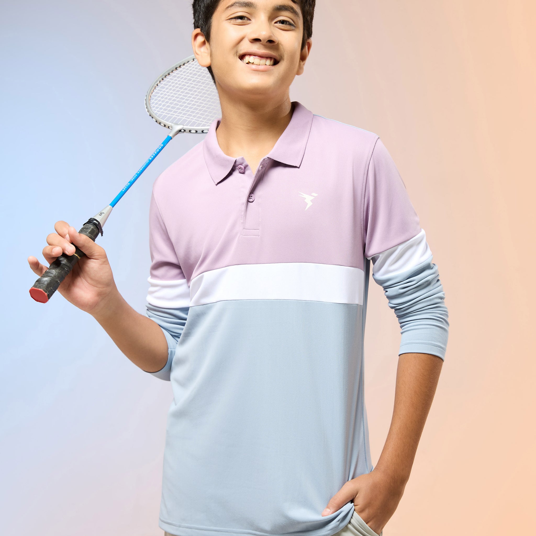 Boys Colorblock Slim Fit Polo Sports T-shirt with TECHNO DRY