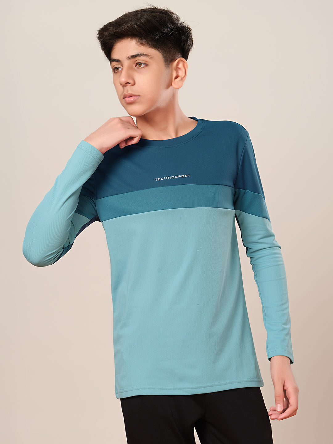 Boys Colorblock Slim Fit Round Neck Sports T-shirt with TECHNO DRY