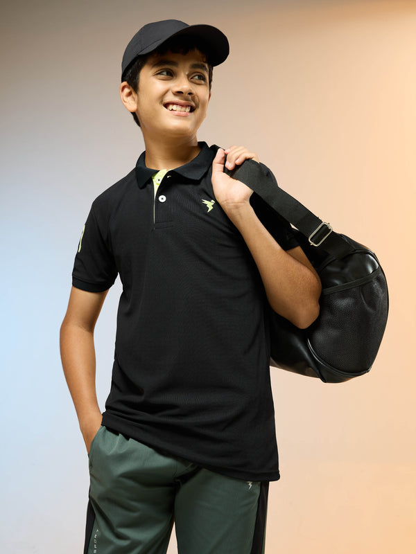 Boys Solid Slim Fit Polo Sports T-shirt with MATPIQ