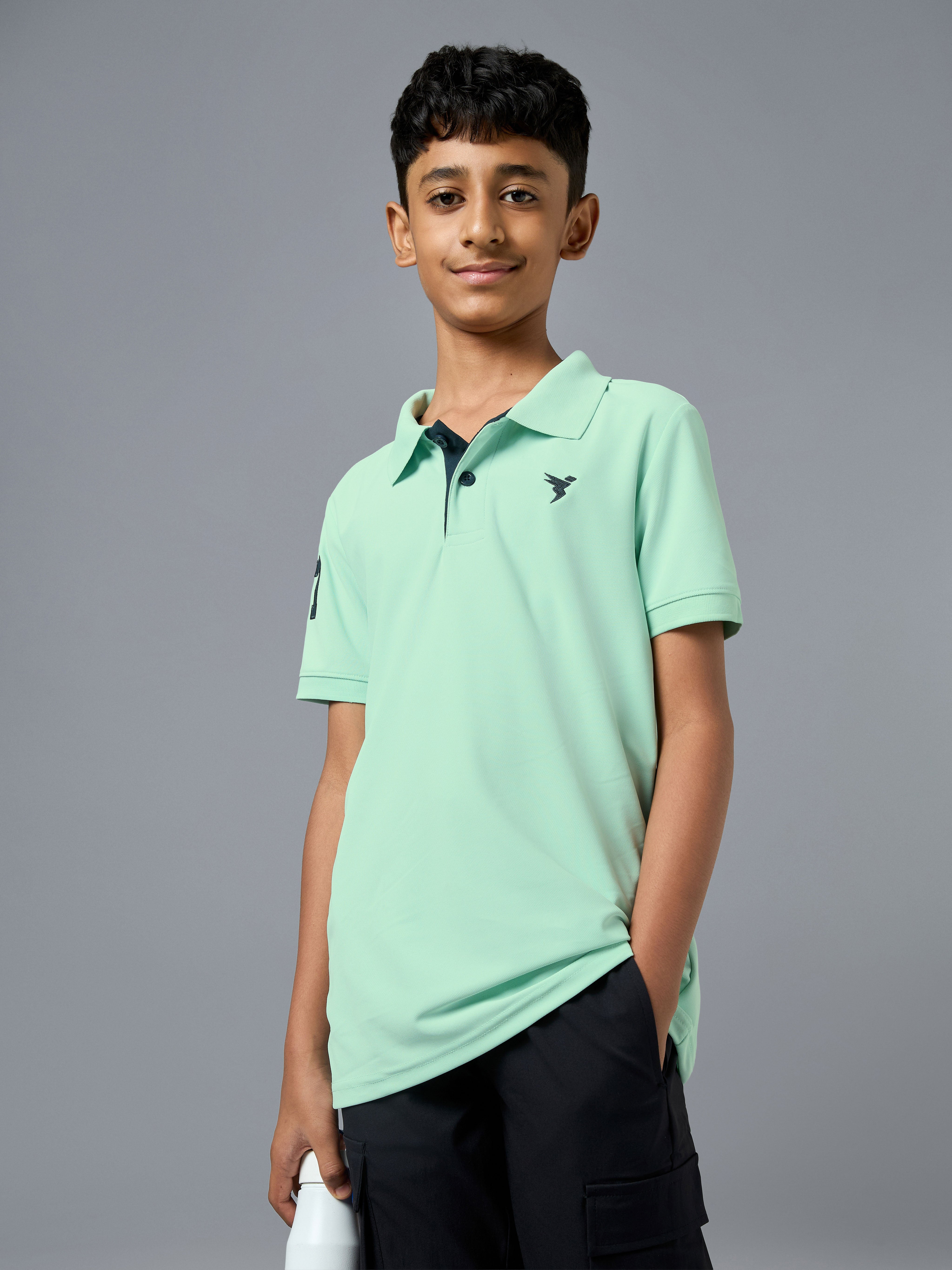 Boys Solid Slim Fit Polo Sports T-shirt with MATPIQ