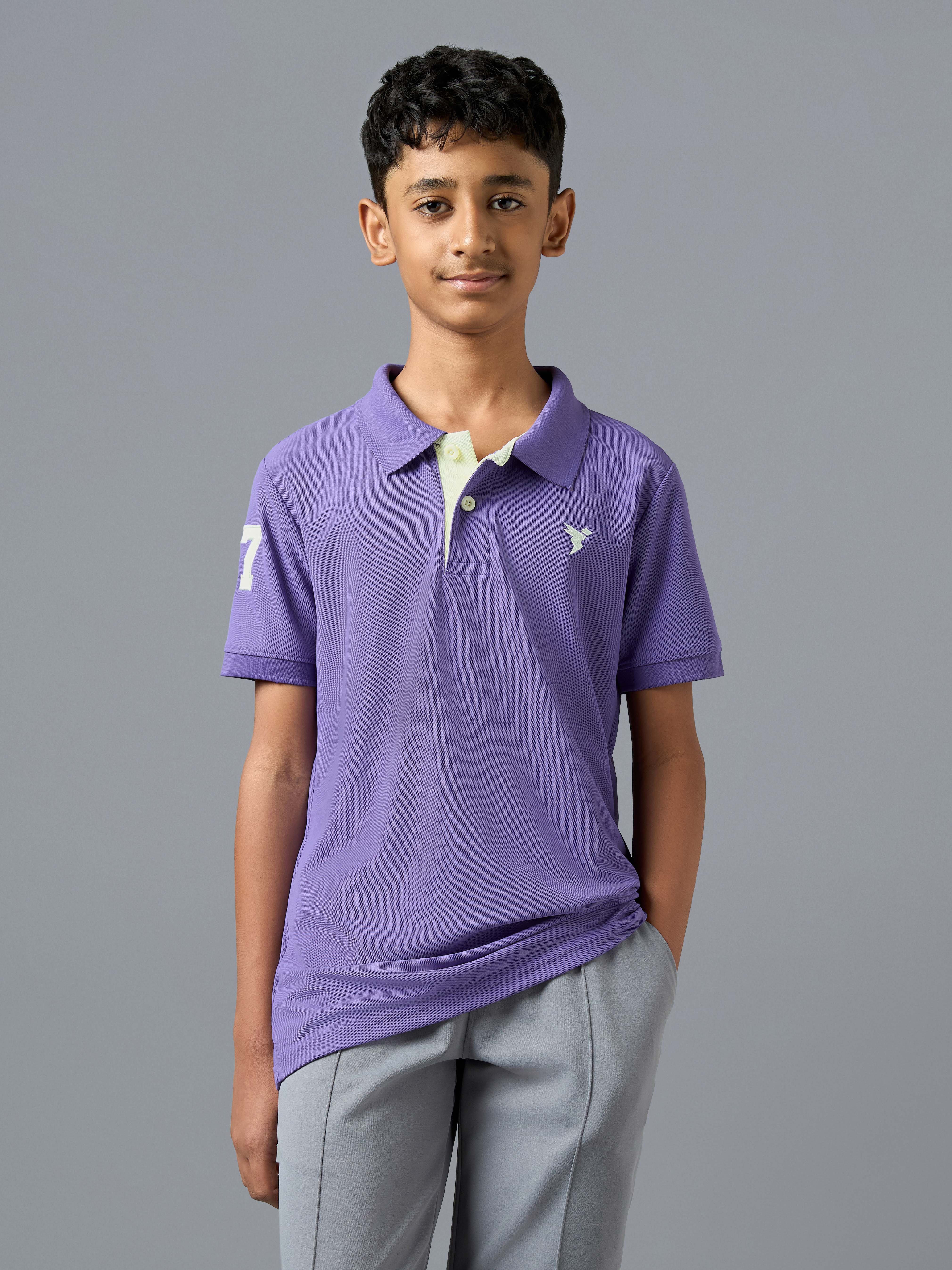 Boys Solid Slim Fit Polo Sports T-shirt with MATPIQ